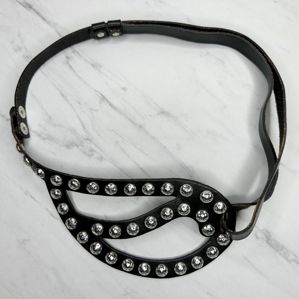 Vintage YAL Leather New York Rhinestone Studded Statement Belt One Size (OS) ✨